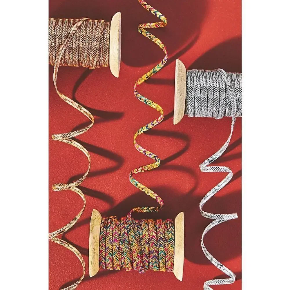 Anthropologie Braided Metallic Ribbon Rainbow Lurex Spool NEW